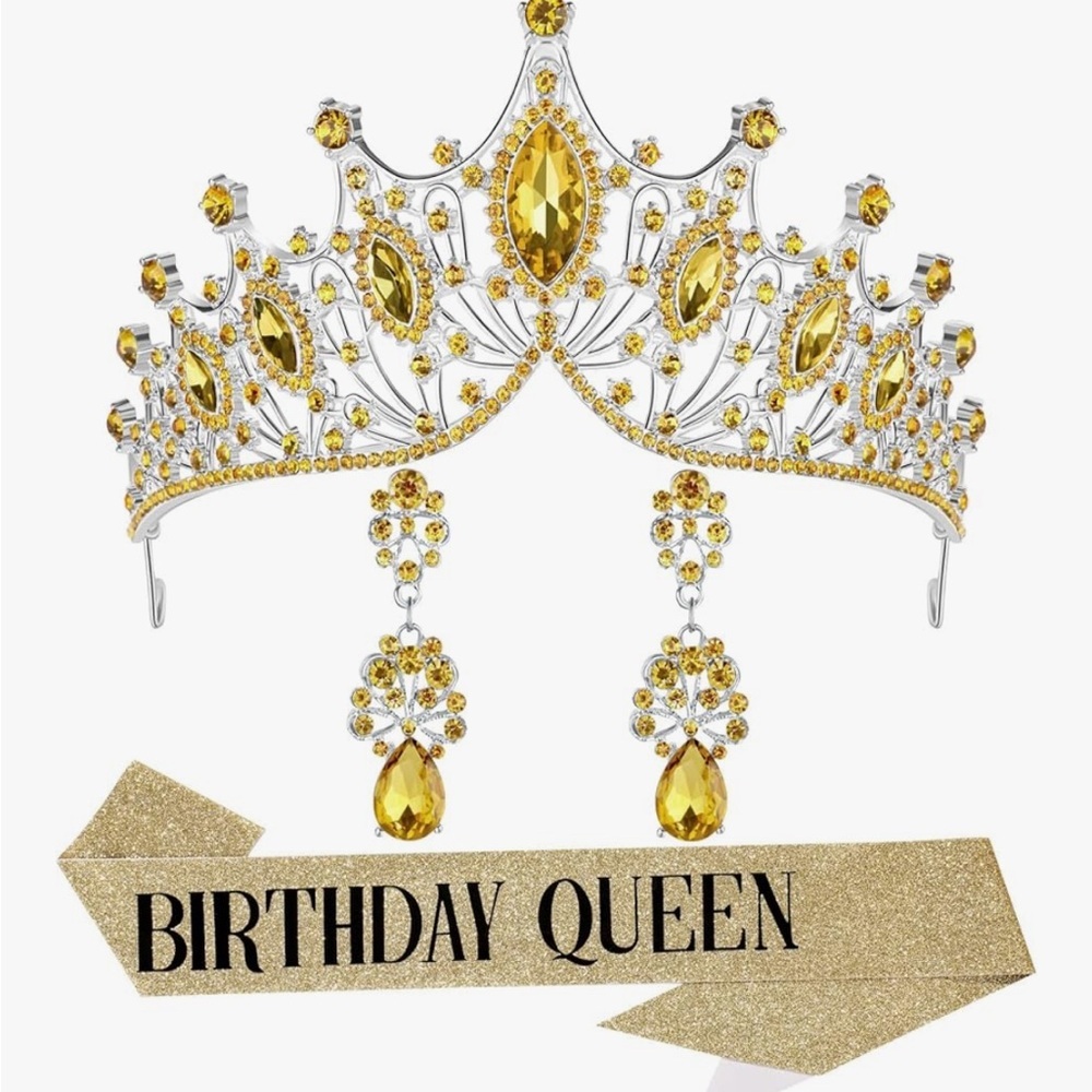 Gold Birthday Queen Tiara and Sash Set